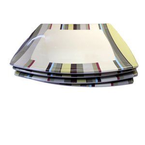 Bed Bath Beyond Striped Square Dinner Plates Beige Green Brown Set of 4